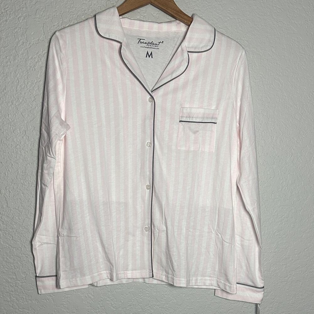 NEW Faceplant Dreams Pink Striped Lucy Pajama Top Organic Cotton Bamboo Rayon
